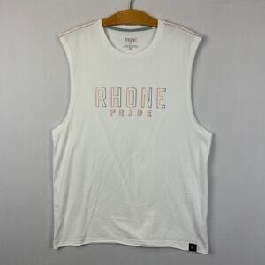 Rhone Pride White Tank Top Rainbow Logo Sleeveless Shirt 100956 Men's Size L